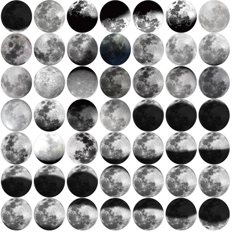 Black And White Moon Phase Stickers Waterproof PVC Decorative Decals For Laptop Guitar Luggage DIY Stationery Stickers