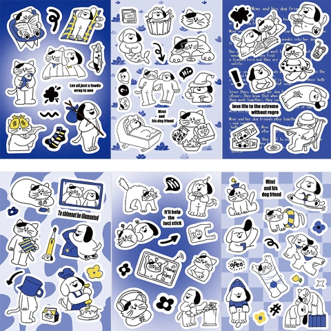 Cute DIY Cartoon Cat And Dog Stationery Stickers PVC Waterproof Decorative Decals For Journal Scrapbooking Phone Case Korean Style