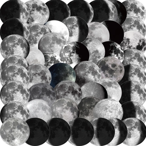Black And White Moon Phase Stickers Waterproof PVC Decorative Decals For Laptop Guitar Luggage DIY Stationery Stickers