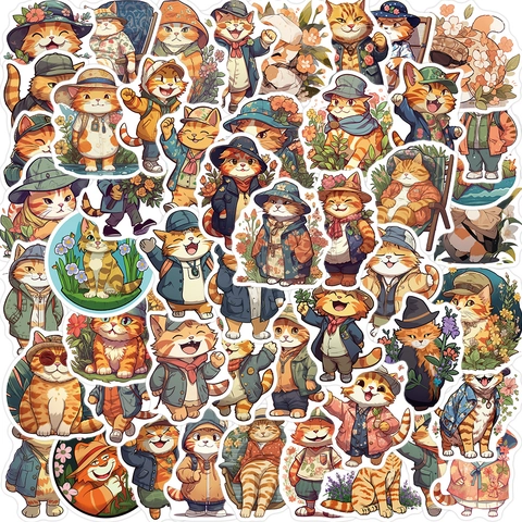 Adesivi Gatto Arancione Cartone Animato Impermeabile PVC DIY Decalcomanie Decorative Per Laptop Chitarra Bagaglio Scrapbooking
