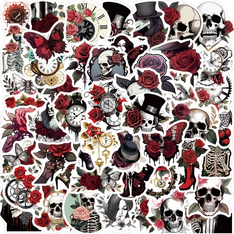 Adesivi Decorativi in PVC Impermeabili in Stile Gotico Punk Rosa Teschio Per Laptop Chitarra Bagaglio DIY Retro Steampunk Graffiti Decalcomanie Arte
