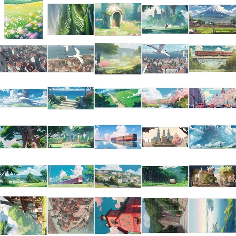 Anime Landscape Scenery Stickers Waterproof PVC Decorative Decals For Laptop Luggage Guitar DIY Journaling Gift