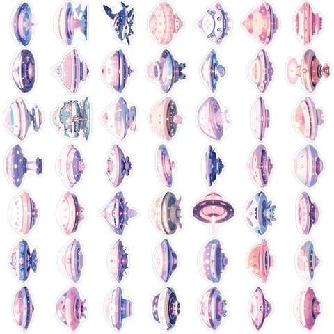 Cartoon UFO Alien Spaceship Waterproof PVC Stickers For DIY Laptop Guitar Luggage Decoration Kawaii Dreamy Decal