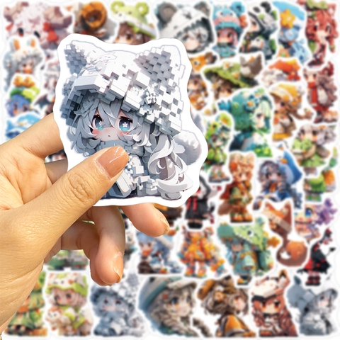 Adesivi Ragazza Anime Pixel Art Impermeabili in PVC Decalcomanie Decorative per Laptop Valigia Chitarra Fai da Te Accessori