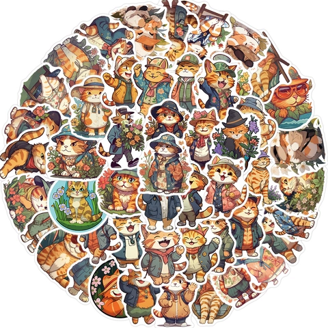 Adesivi Gatto Arancione Cartone Animato Impermeabile PVC DIY Decalcomanie Decorative Per Laptop Chitarra Bagaglio Scrapbooking
