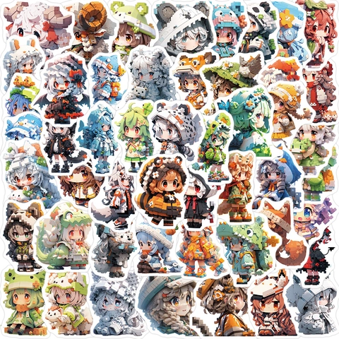 Adesivi Ragazza Anime Pixel Art Impermeabili in PVC Decalcomanie Decorative per Laptop Valigia Chitarra Fai da Te Accessori