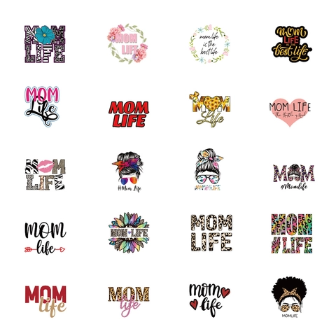 Adesivi a Tema Mom Life Impermeabile PVC Decalcomanie per Laptop Bagaglio Chitarra Messy Bun Leopardo Girasole DIY Adesivo