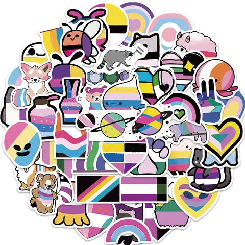 Mehrere Gemischte Wasserdichte PVC Graffiti Aufkleber LGBTQ Pride Regenbogen Herz Cartoon Tier DIY Deko Laptop Koffer