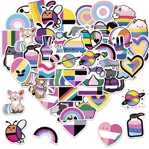 Mehrere Gemischte Wasserdichte PVC Graffiti Aufkleber LGBTQ Pride Regenbogen Herz Cartoon Tier DIY Deko Laptop Koffer