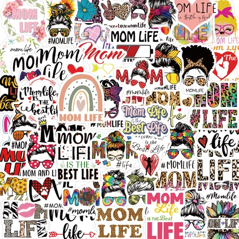 Adesivi a Tema Mom Life Impermeabile PVC Decalcomanie per Laptop Bagaglio Chitarra Messy Bun Leopardo Girasole DIY Adesivo
