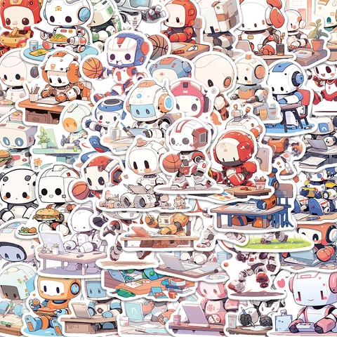 Cartoon Robot Waterproof Stickers For DIY Laptop Guitar Luggage Decor Chibi Style Graffiti Vinyl Decals For Kids Teens Adults