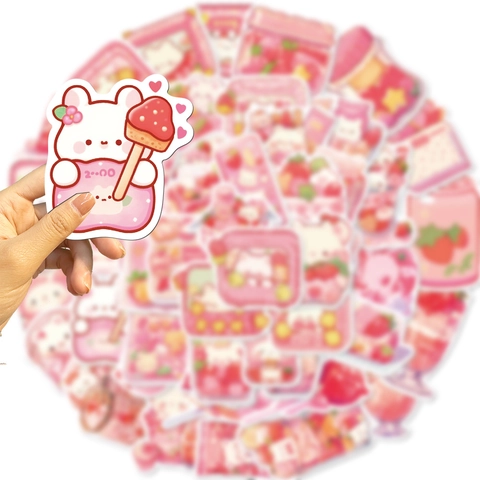 Kawaii Pink Bear Snack Decorative Stickers Waterproof PVC DIY Decals For Laptop Guitar Luggage Handbook Journaling Decoration