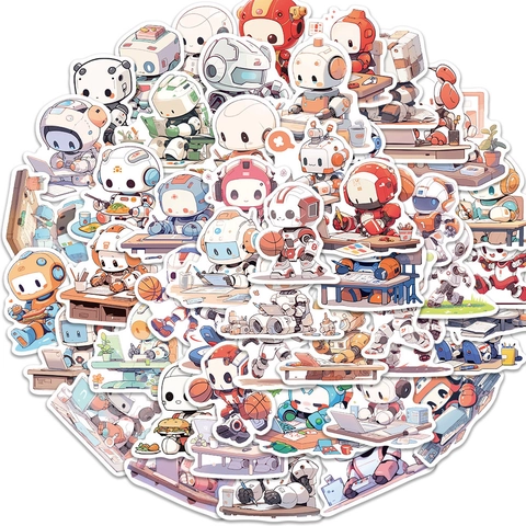 Cartoon Robot Waterproof Stickers For DIY Laptop Guitar Luggage Decor Chibi Style Graffiti Vinyl Decals For Kids Teens Adults