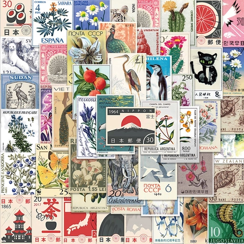 Vintage Postage Stamp Stickers Waterproof PVC Vinyl Aesthetic Retro Decals For Laptop Luggage Scrapbooking DIY Journal