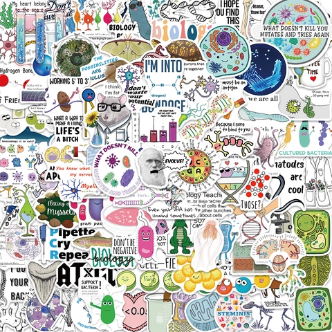Adesivi Graffiti in PVC Impermeabili di Biologia Scienza per Laptop Bagagli Chitarra Fai da Te Cellule Cartoni Animati DNA Darwin Decalcomanie