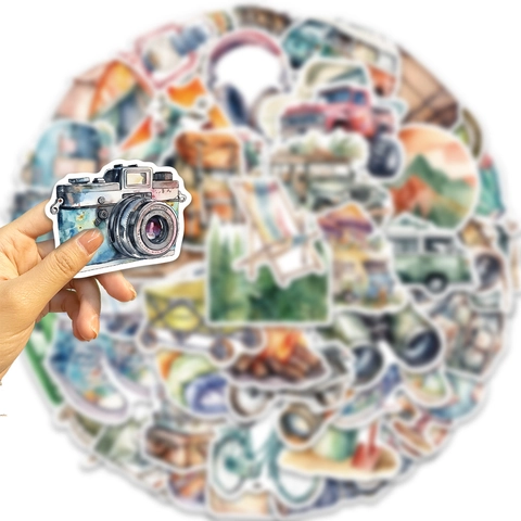 Watercolor Outdoor Camping Stickers Waterproof PVC Retro Decals For Laptop Suitcase Guitar DIY Scrapbooking Adventure Decoration