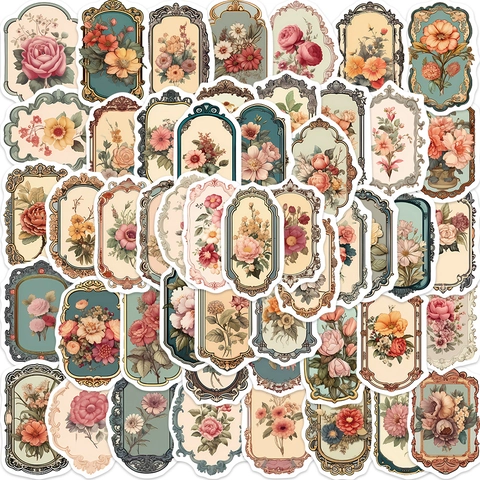 Vintage Bloem Kozijn Stickers Retro Botanische Kunst Waterdichte PVC Decals Voor Scrapbooking Laptop Koffer DIY Decoratie