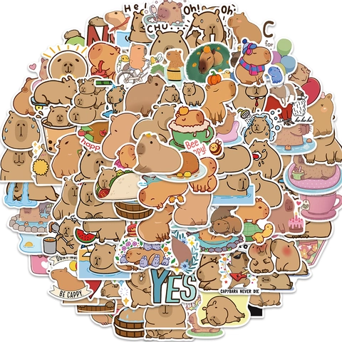 Autocollants Capybara Dessin Animé Imperméables en Vinyle PVC pour Ordinateur Bagage Guitare DIY Scrapbooking Décoration