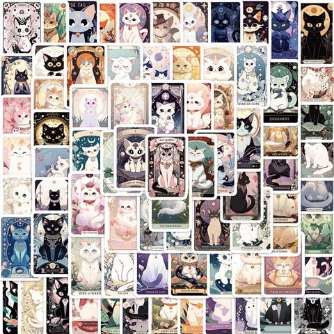 Cartoon Cat Tarot Stickers Waterproof PVC Vinyl Decals For Laptop Suitcase Guitar DIY Decorative Sticker Pack