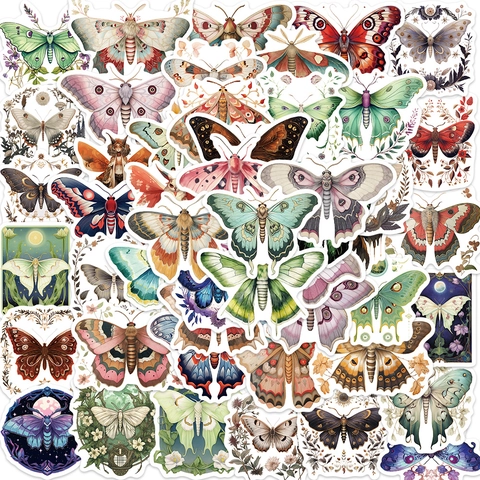 Vintage Butterfly Moth Stickers Waterproof PVC Botanical Illustration Decals For Laptop Guitar Luggage DIY Scrapbooking Journaling Decor