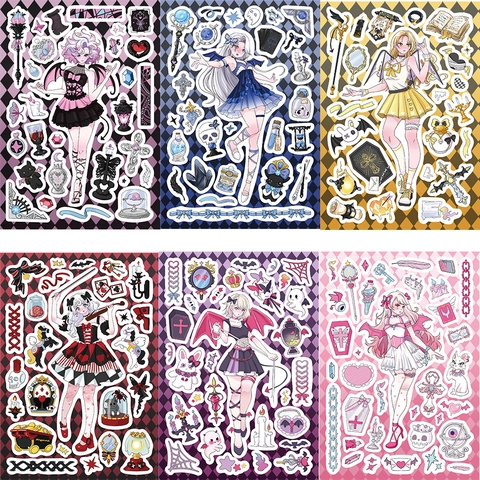 Adesivi Ragazza Anime Tema Magico Gotico Fai Da Te Decorativi Impermeabili in PVC Per Journaling Custodia Telefono Cancelleria
