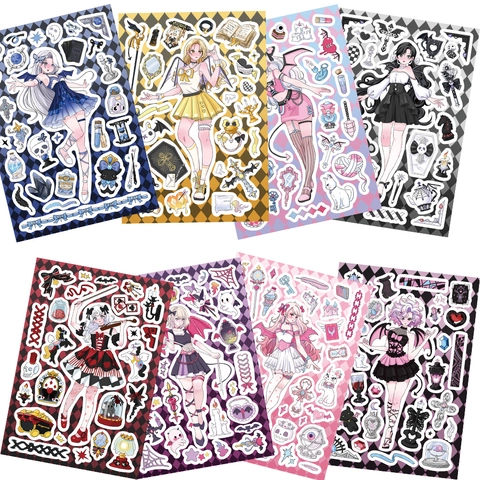 Adesivi Ragazza Anime Tema Magico Gotico Fai Da Te Decorativi Impermeabili in PVC Per Journaling Custodia Telefono Cancelleria