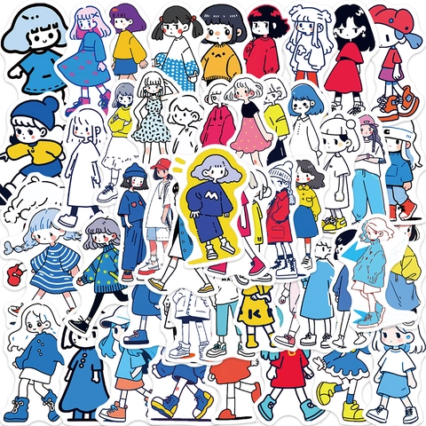 Adesivi in PVC Impermeabili Ragazza Cartoon Originale Disegnato a Mano Doodle Laptop Chitarra Scrapbook Decalcomanie Decorative
