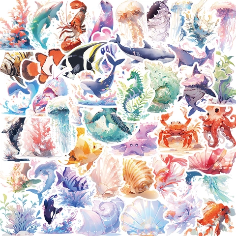 Adesivi Animali Marini Acquerello PVC Impermeabile Graffiti Decalcomanie per Laptop Chitarra Bagaglio DIY Adesivi Decorativi