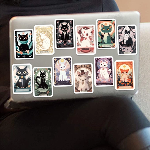 Cartoon Cat Tarot Stickers Waterproof PVC Vinyl Decals For Laptop Suitcase Guitar DIY Decorative Sticker Pack