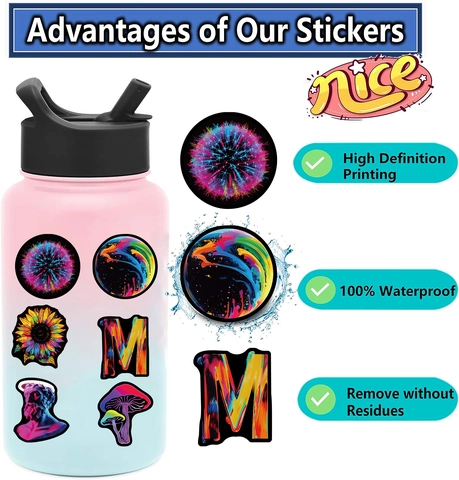 Psychedelische Neon Regenbogen Graffiti Aufkleber Wasserdicht PVC Decals Für Laptop Gitarre Skateboard Gepäck DIY Deko Art