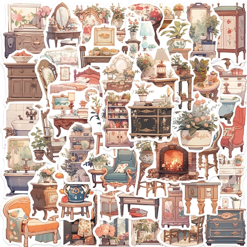 Adesivi Vintage in PVC Impermeabili per Arredamento Scrapbooking Laptop Bagagli Chitarra DIY Illustrazione Retro Decorativa