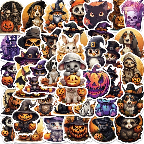 Halloween Dessin Animé Autocollants Imperméable PVC Décalcomanies Citrouille Fantôme Animal Pour Ordinateur Valise Guitare