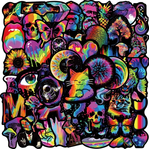 Psychedelische Neon Regenbogen Graffiti Aufkleber Wasserdicht PVC Decals Für Laptop Gitarre Skateboard Gepäck DIY Deko Art