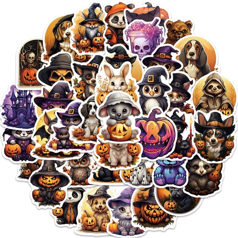 Halloween Dessin Animé Autocollants Imperméable PVC Décalcomanies Citrouille Fantôme Animal Pour Ordinateur Valise Guitare