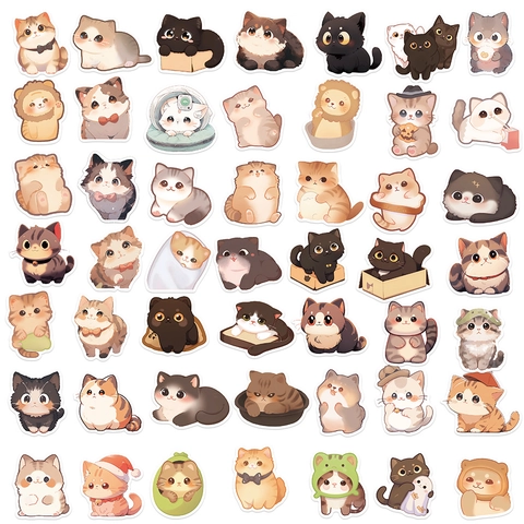 Autocollants de Chat de Dessin Animé Mignons PVC Étanche Décalcomanies d'Animaux Esthétiques pour Ordinateur Portable Guitare Bagages Autocollants Décoratifs DIY pour Enfants Adultes