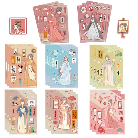 Antieke Chinese Stijl Meisje Karakter Stickers PVC Waterdicht DIY Scrapbooking Journaling Telefoonhoesje Decoratieve Stickers