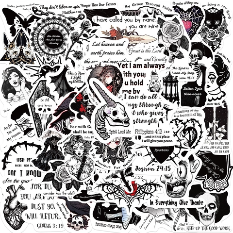 Gothic Bible Verse Stickers Waterproof Vinyl Decals Black White Aesthetic Religious Quotes For Laptop Luggage Guitar DIY