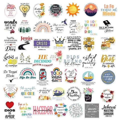 Spanish Religious Bible Verse Stickers Waterproof PVC Inspirational Quotes Decals For Laptop Luggage Guitar DIY Decoration