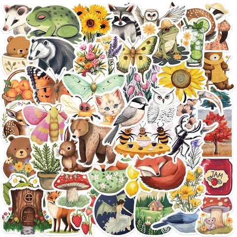 Mystery Forest Animal Mushroom Plant Waterproof PVC Stickers For Laptop Guitar Suitcase DIY Scrapbooking Decor