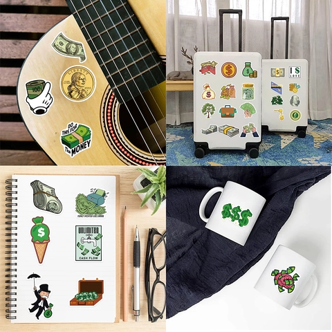 Adesivi a Tema Ricchezza di Denaro del Fumetto Impermeabili in PVC Graffiti Decalcomanie per Laptop Chitarra Bagaglio Adesivi Decorativi DIY