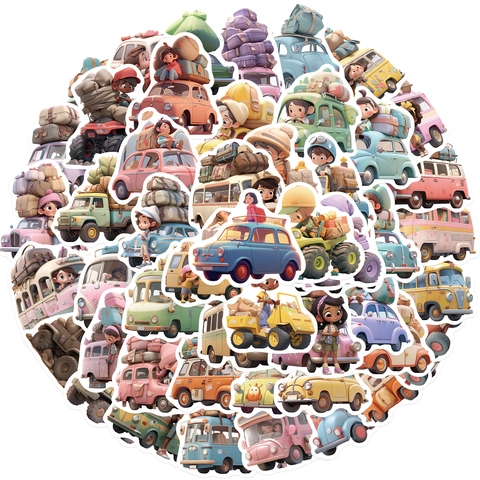 Autocollants de Voiture de Voyage de Dessin Animé Style 3D Décalcomanies en PVC Imperméables pour Ordinateur Portable Bagages Guitare Autocollants Décoratifs DIY