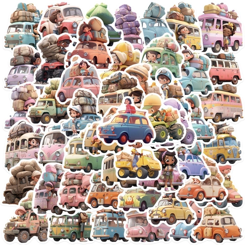 Autocollants de Voiture de Voyage de Dessin Animé Style 3D Décalcomanies en PVC Imperméables pour Ordinateur Portable Bagages Guitare Autocollants Décoratifs DIY