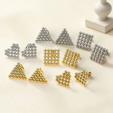 Stud Earrings Stainless Steel Geometric Heart Triangle Square Round Bead Stacked Textured Niche Chic Women Fashion