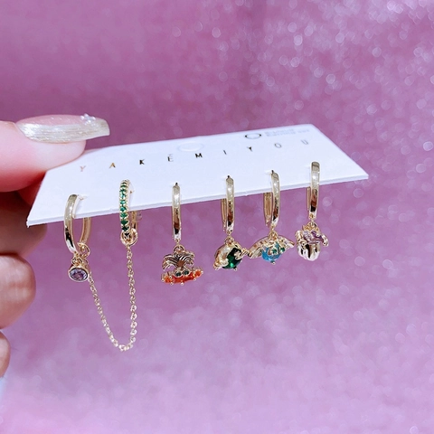 Ensemble de Boucles d'Oreilles en Zirconium Coloré Style Occidental Avec Tige Plaquée Or 14k Créoles en Cuivre Pendentifs Bijoux Femme