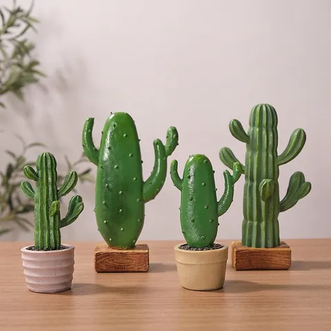 Nordic Resin Cactus Artificial Plant Potted Ornament Creative Desktop Simulation Greenery For Living Room Bedroom Office Home Decor Gift