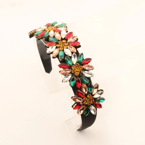 Luxe Strass Zonnebloem Haarband Voor Dames Breed Zwart Stof Stirnband Elegant Kristal Haaraccessoires Voor Feest Bruiloft