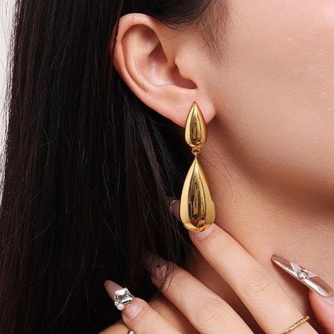 Fashion Stainless Steel Waterdrop Drop Earrings For Women Gold Silver Two-Tone Mirror Polished Asymmetric Teardrop Earring