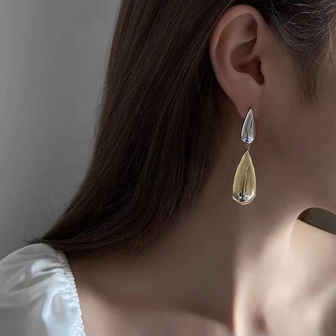 Fashion Stainless Steel Waterdrop Drop Earrings For Women Gold Silver Two-Tone Mirror Polished Asymmetric Teardrop Earring