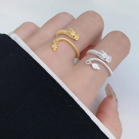 Chinesischer Drache Verstellbarer Offener Ring Rote Strass Augen Mythischer Tier Schmuck Vintage Drachenschuppe Ring Für Damen Herren