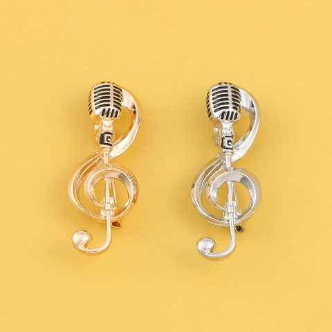 Vintage Mikrofon Und G-Clef Musiknote Brosche Legierung Galvanisiert Musikschmuck Für Herren Damen Täglich Party Geschenk